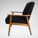 Vintage Mid Century Reupholstered Armchair in Black Fabric