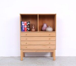 Danish design oak chest of drawers with open display case