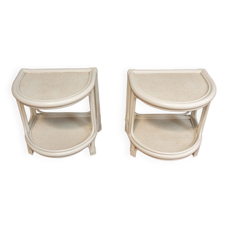 Pair of rattan bedside tables with canning 1970 white patina