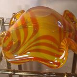 empty pocket, thick glass ashtray, yellow and red, 20x20xh 9cm, Murano Venice 1970,,