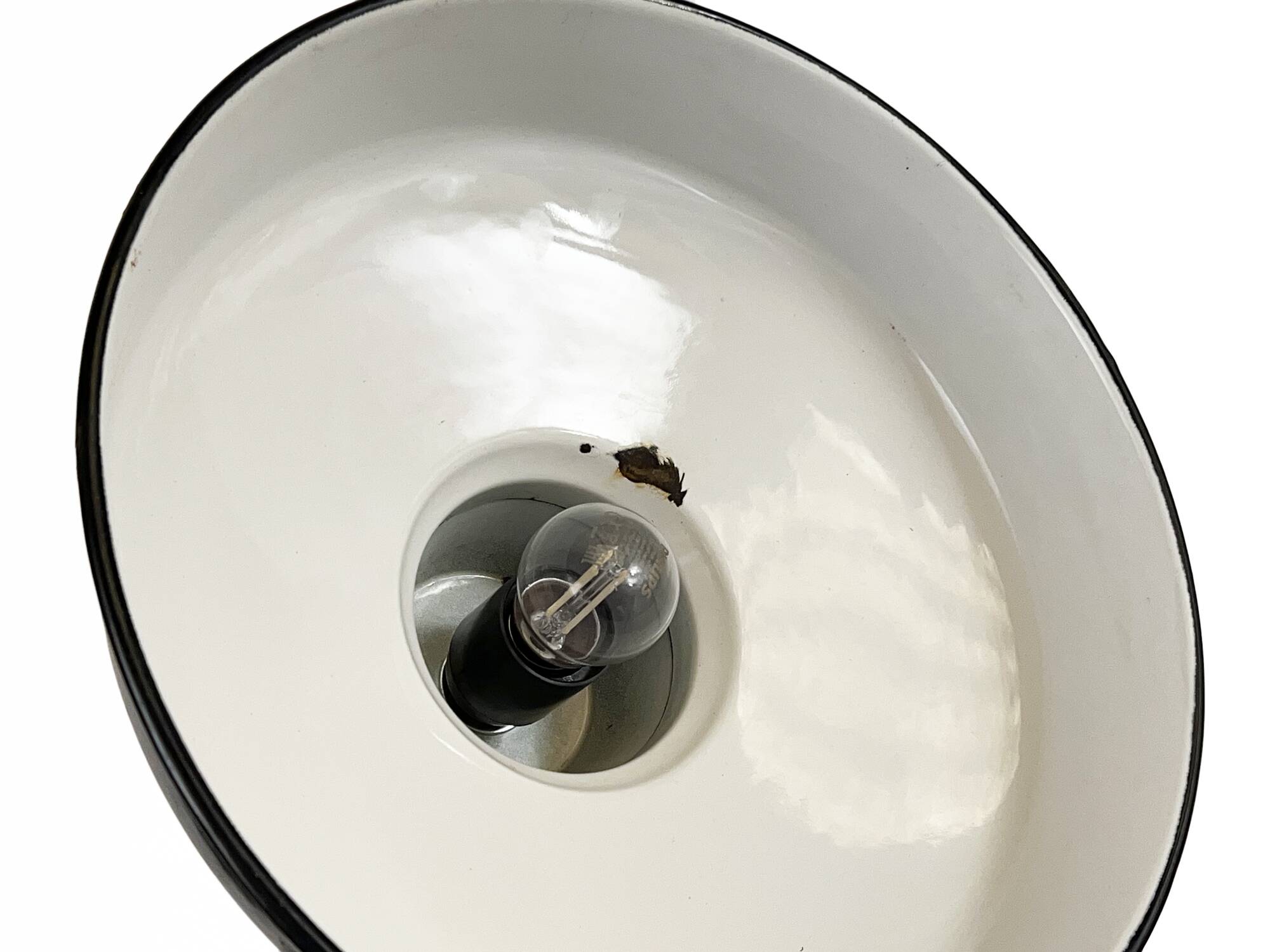 Enameled industrial pendant light. France 1950s