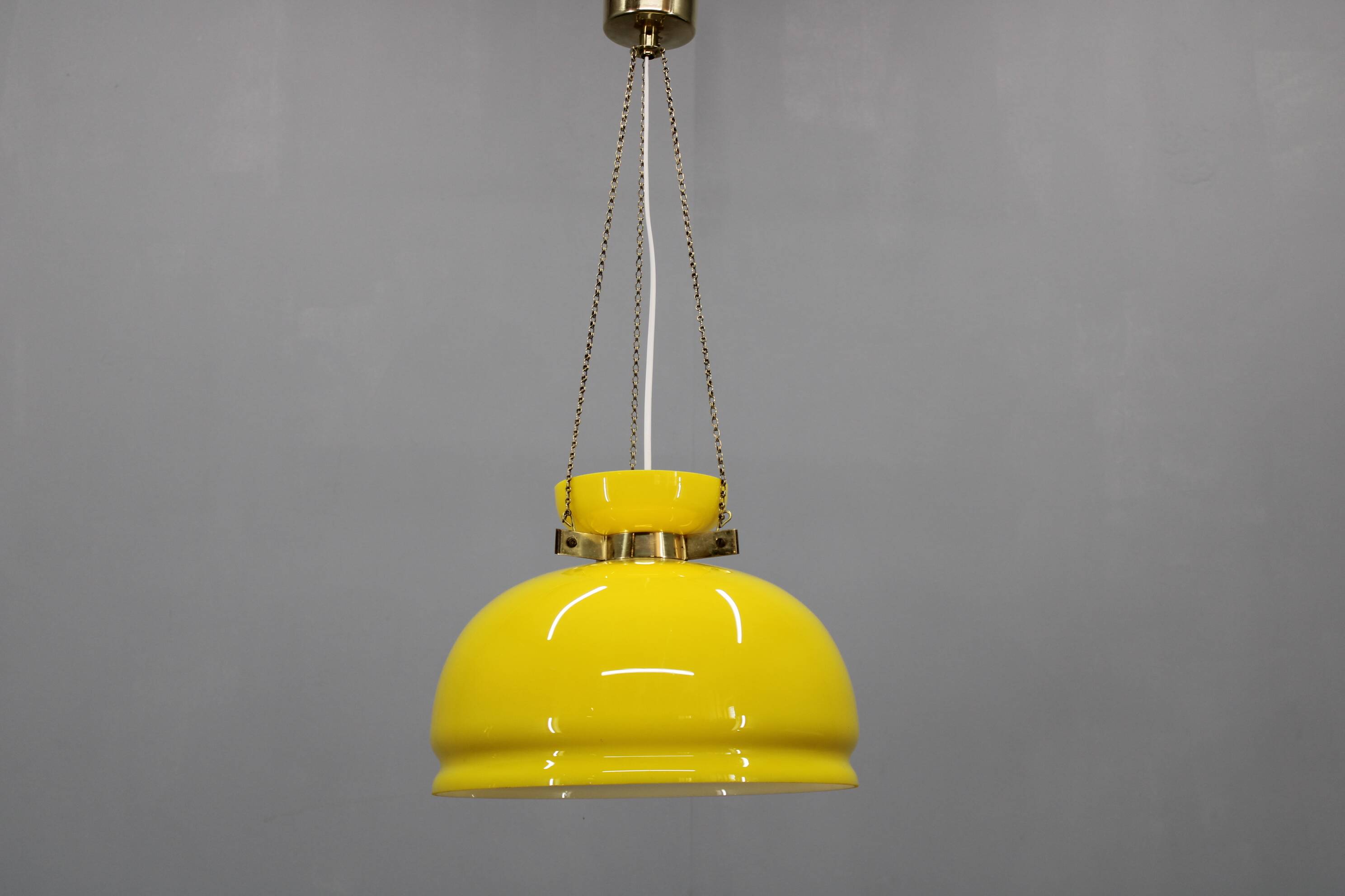1970s Yellow Glass Pendant Light , Czechoslovakia