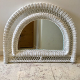 Vintage rattan mirror half moon white
