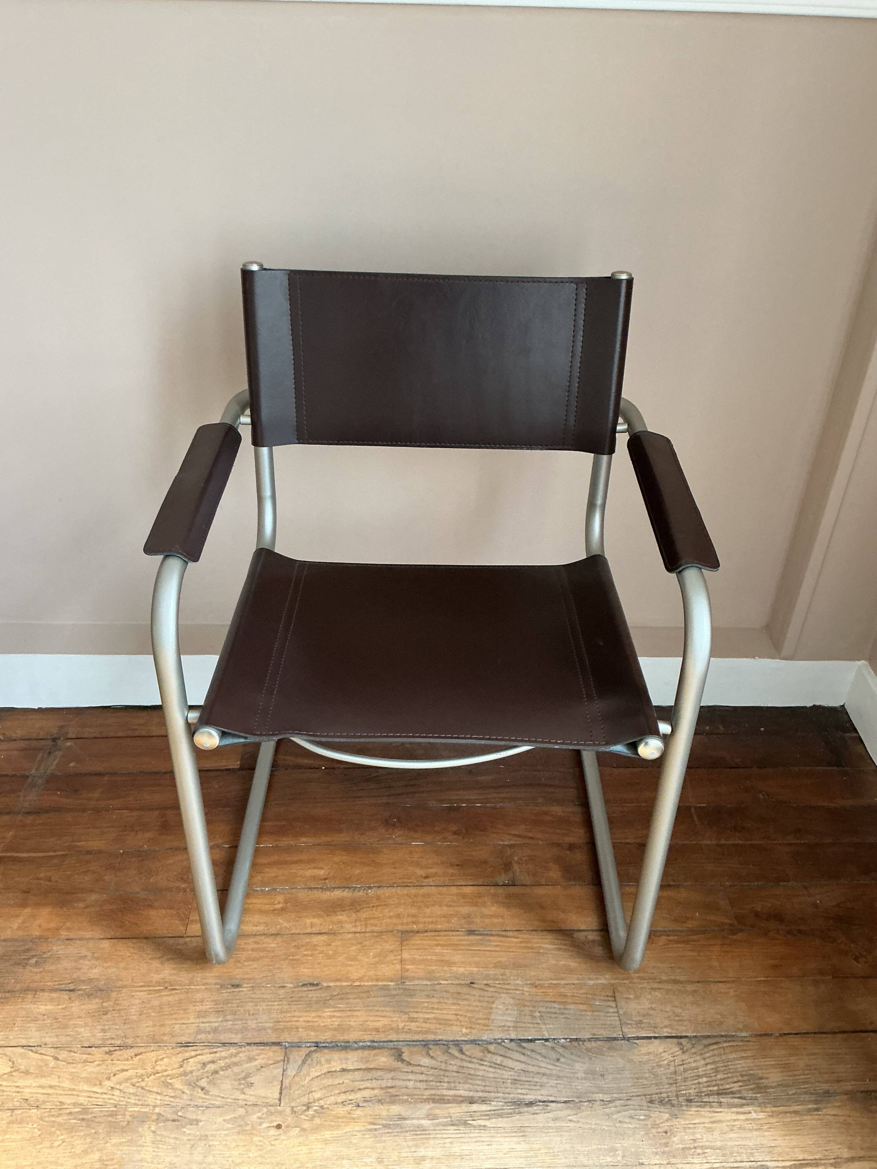 Metal and leather armchair, Marcel Breuer style.