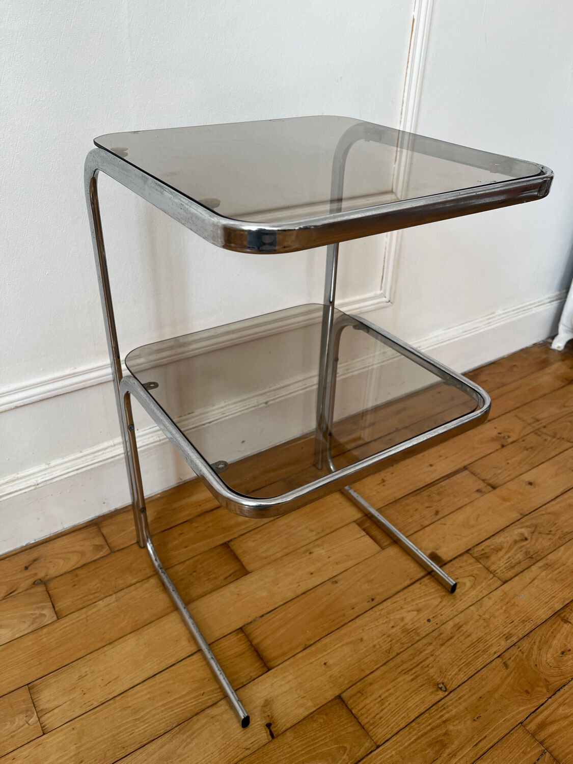 Vintage chrome and smoked glass side table