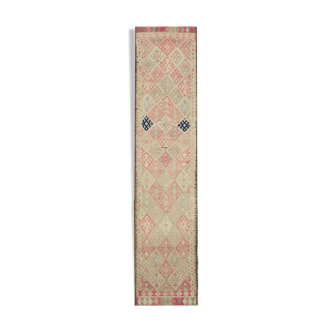 Handwoven Rustic Anatolian Beige Runner Carpet 90 cm x 415 cm