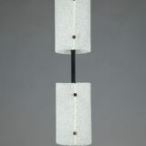 Scandinavian floor lamp in black lacquered steel and teak with two diffusers