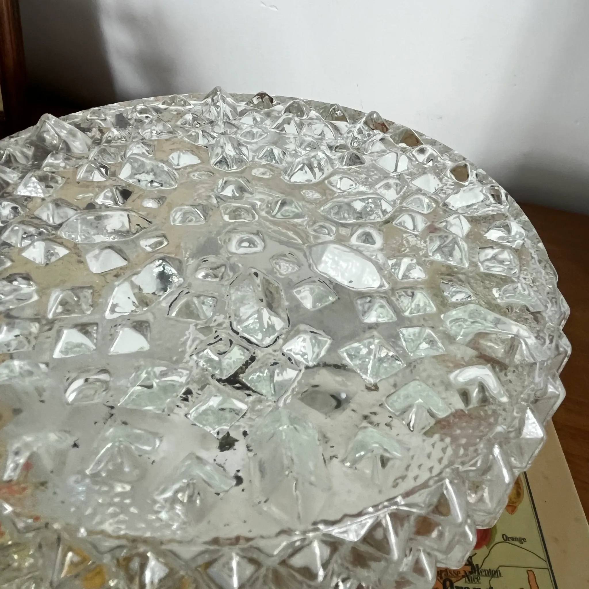 Vintage round wall light ceiling fixture transparent glass 1970s 1980s