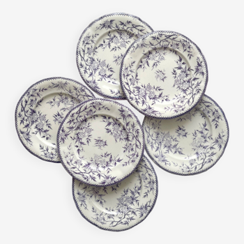 6 iron earth dessert plates purple thorns earthenware decoration TM&C Grigny Rhone