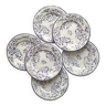 6 assiettes à dessert en terre de fer décor violet épines faïencerie TM&C Grigny Rhone