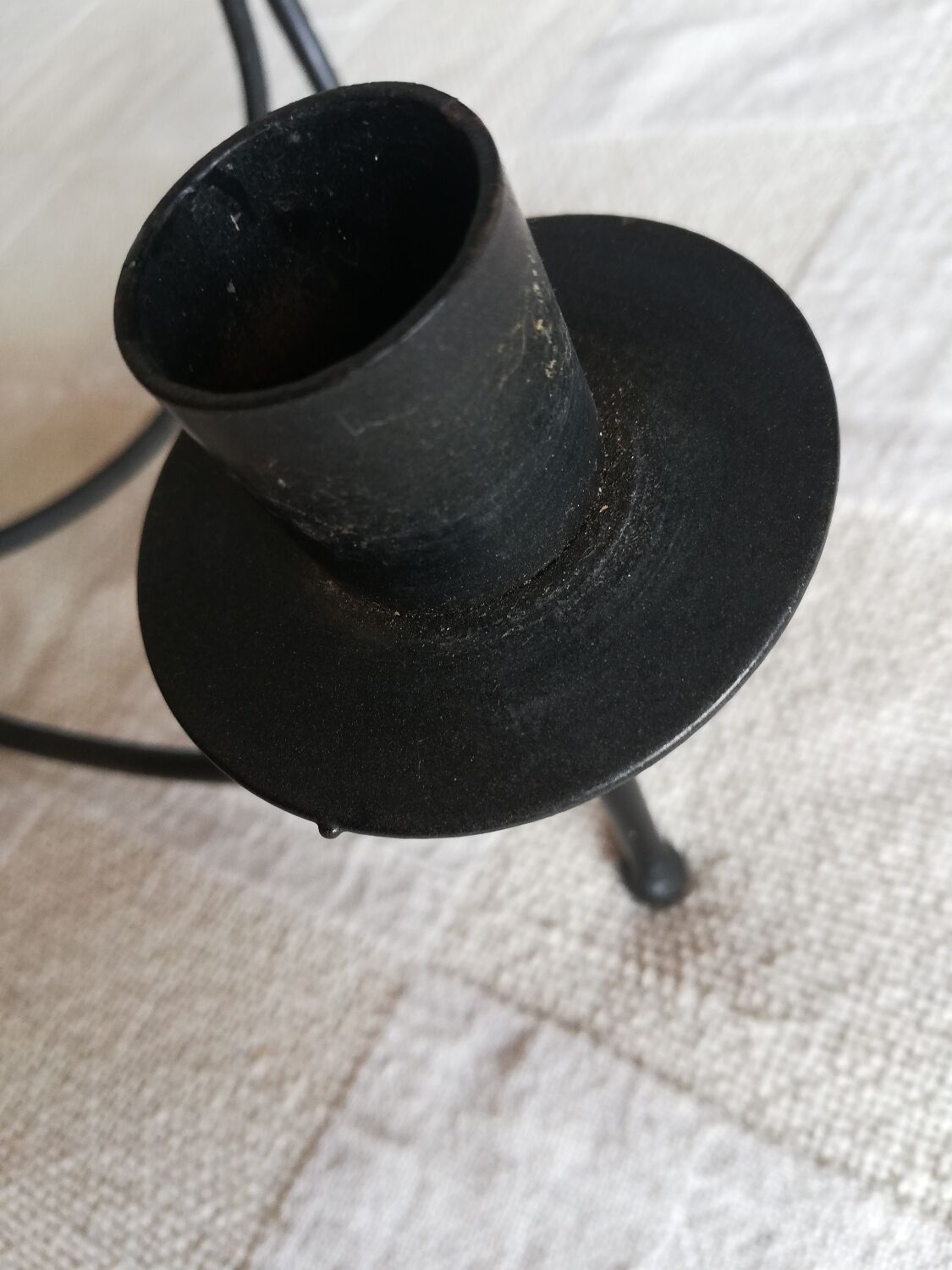 Black candle holder for three wrought iron candles