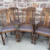 6 vintage chairs art deco 1940s oak and leather