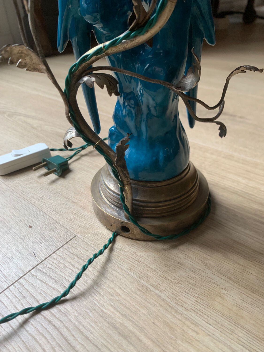Superb Arras Lamp & Flower Faience - Silvered Bronze - Boler brand -