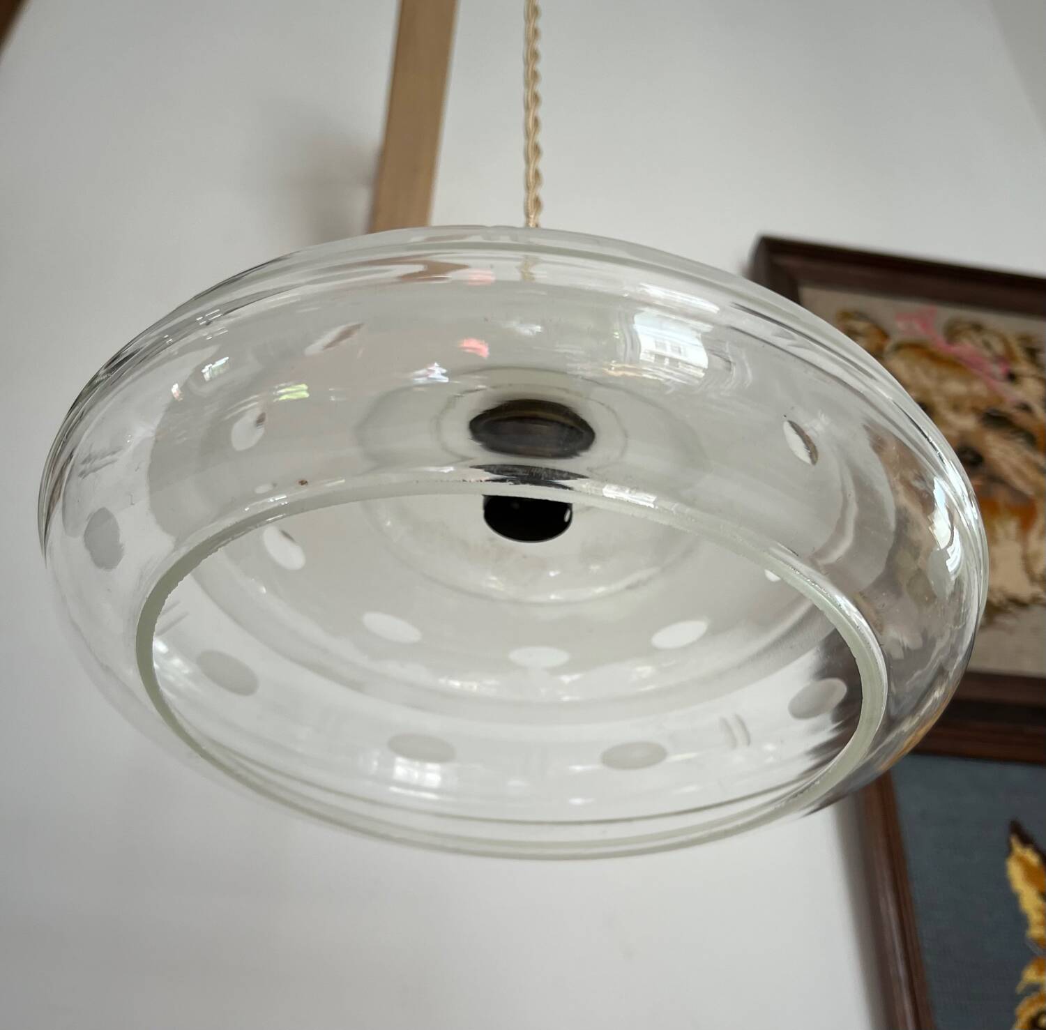 Vintage 1950s glass saucer hanging