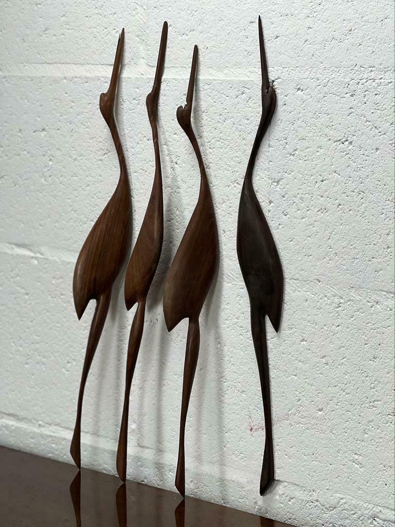 set of 4 vintage wooden wall sculptures / birds