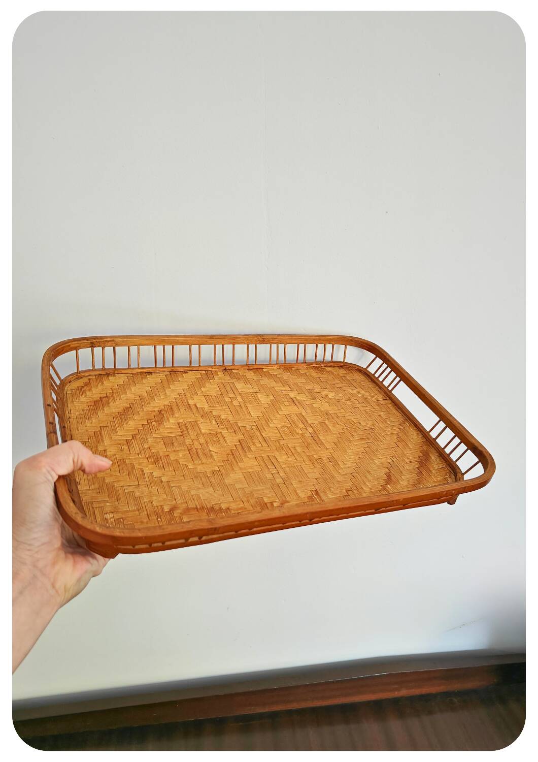 1960s Woven Bananaleaf & Rattan Serving Tray