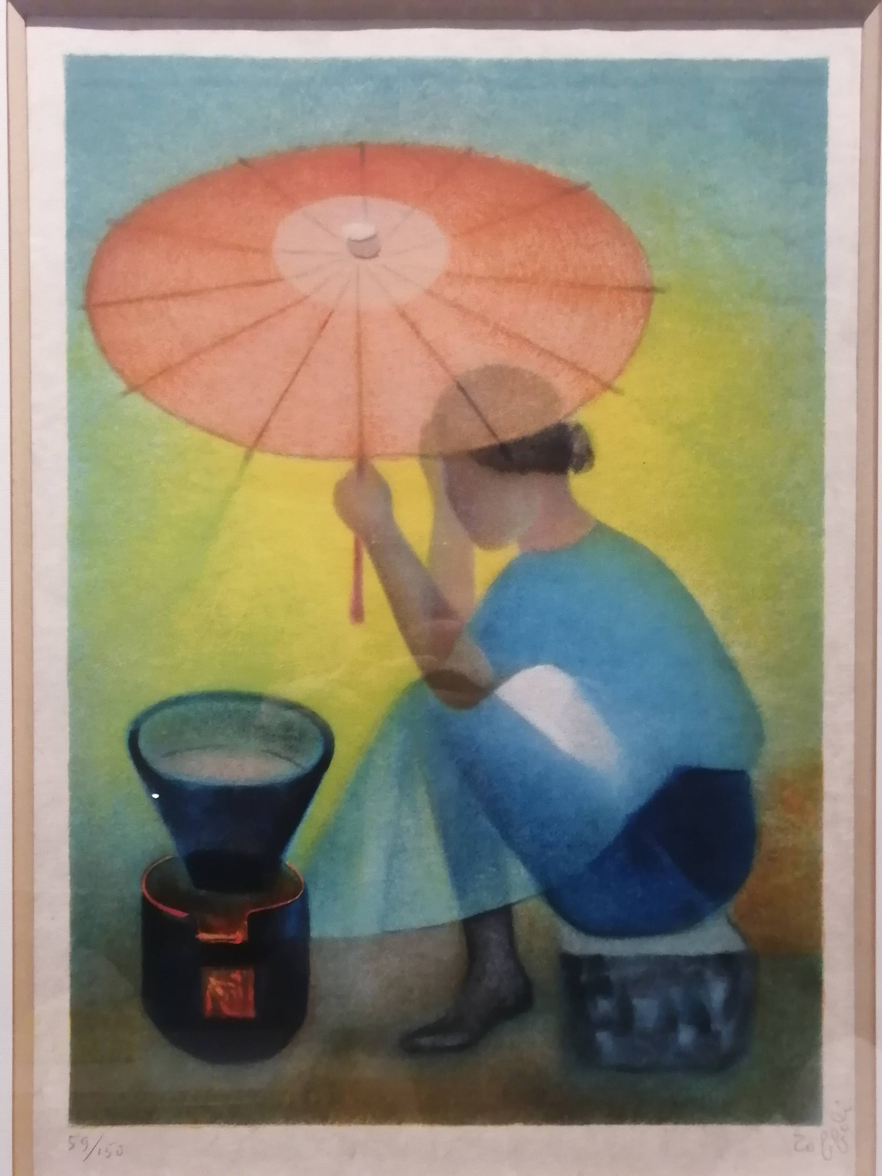 Lithograph "The Seller with the Parasol", Louis Toffoli (1907-1999)