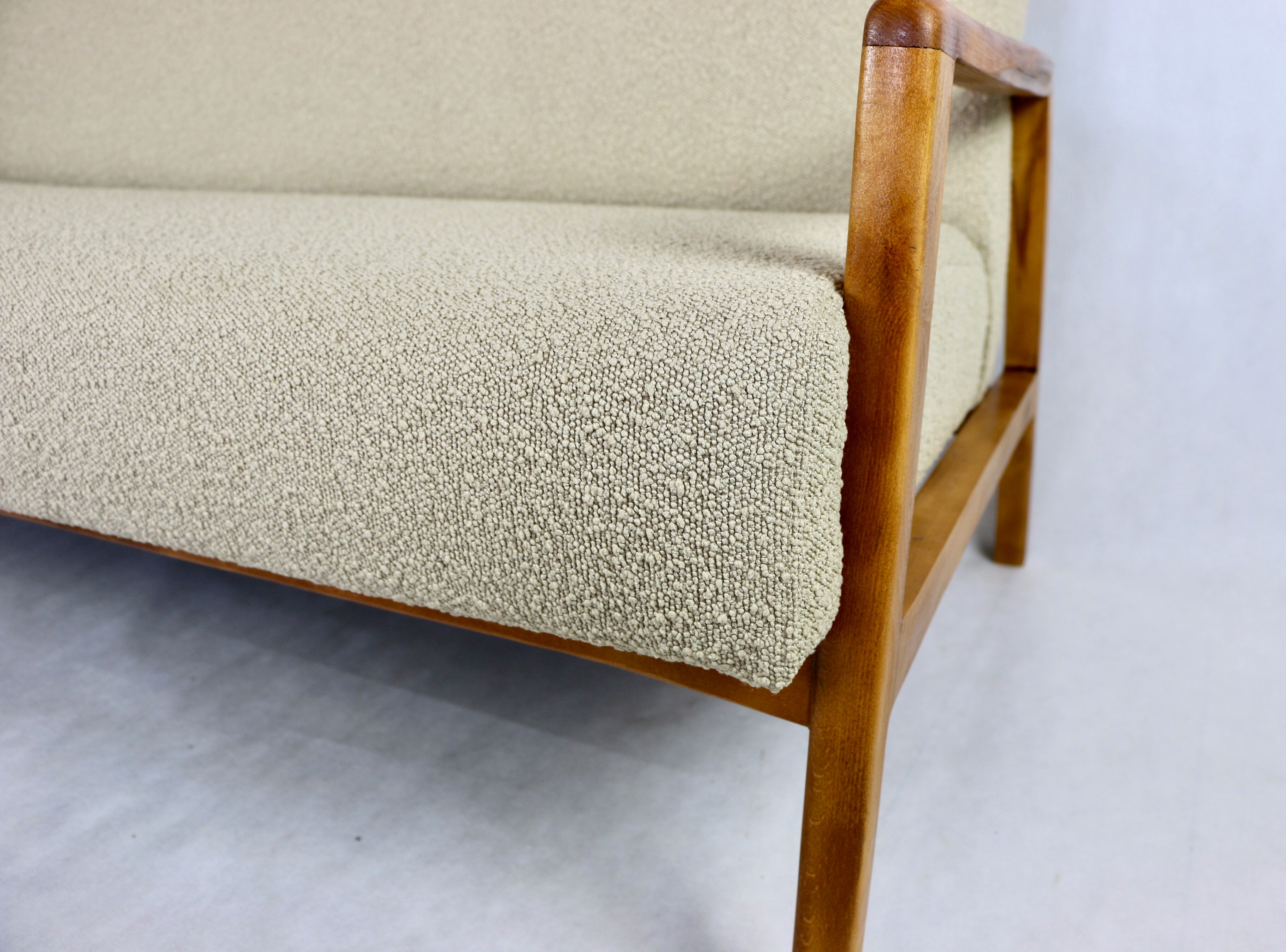 Set of vintage beige boucle sofa and armchair, 1970s