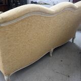 Louis XV style three-seater wingback sofa in patinated beech, 20th century