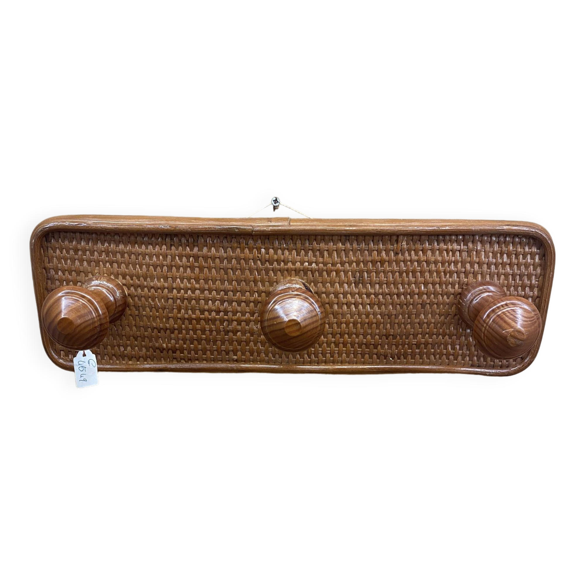 Triple coat rack in brown rattan