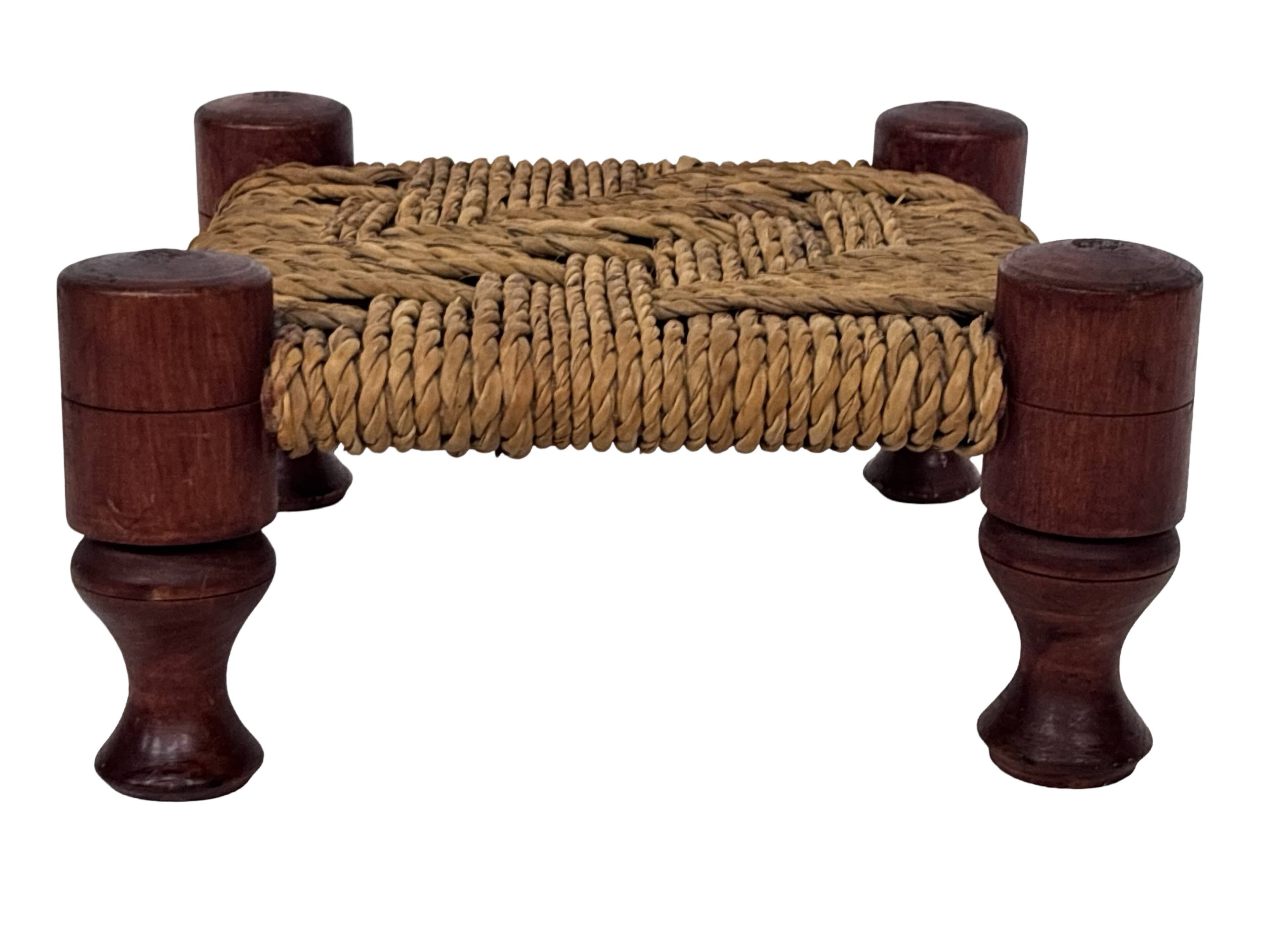Vintage Footstool wood and rope, 1960s