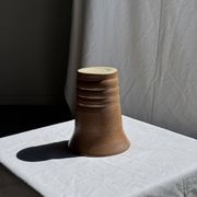 Vintage ceramic vase in glazed brown-orange with stripes H21.5 D19
