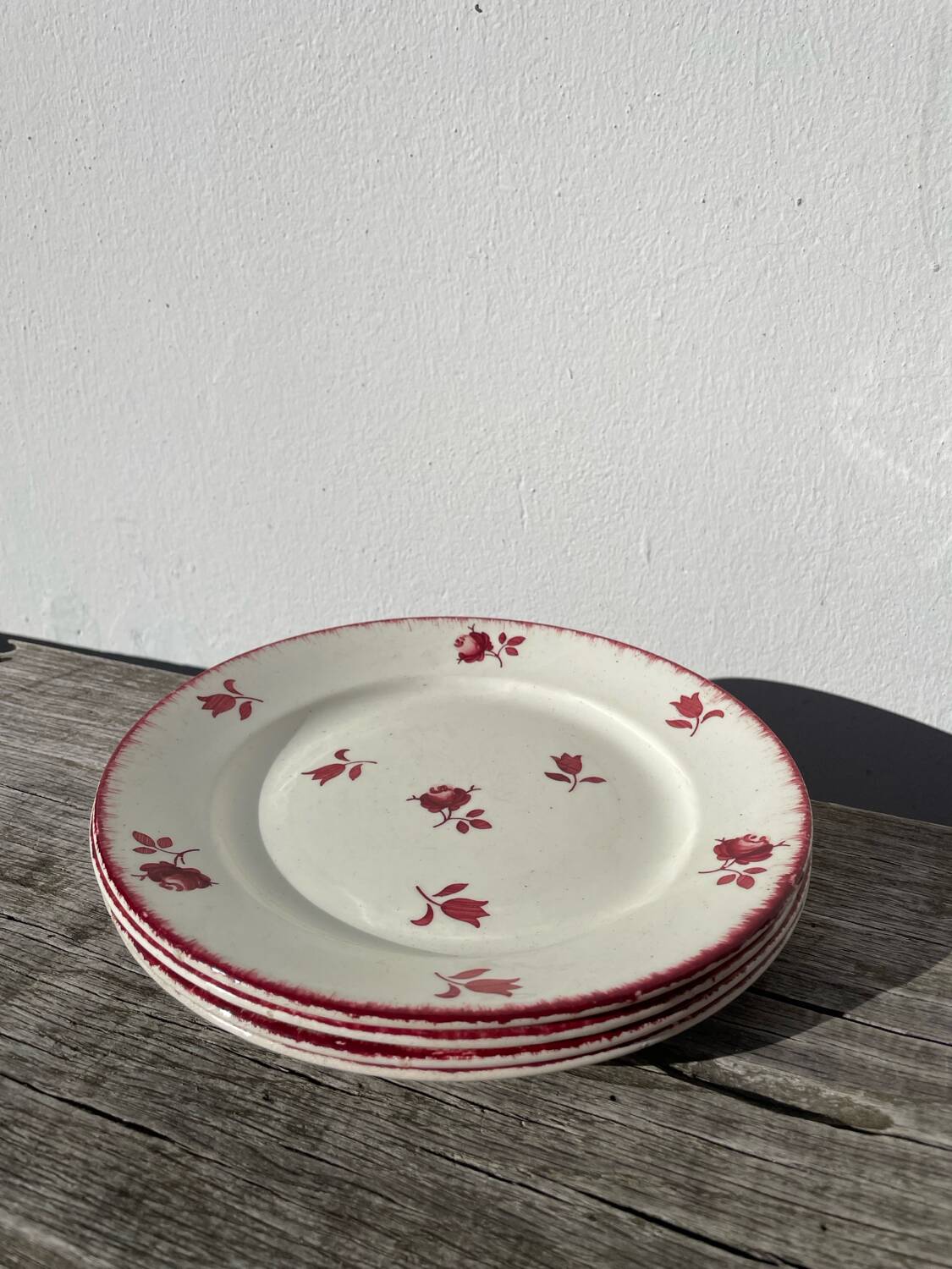 4 old Luneville flower plates