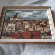 Painting bernard buffet, marseille, boats in the old port, braun edition