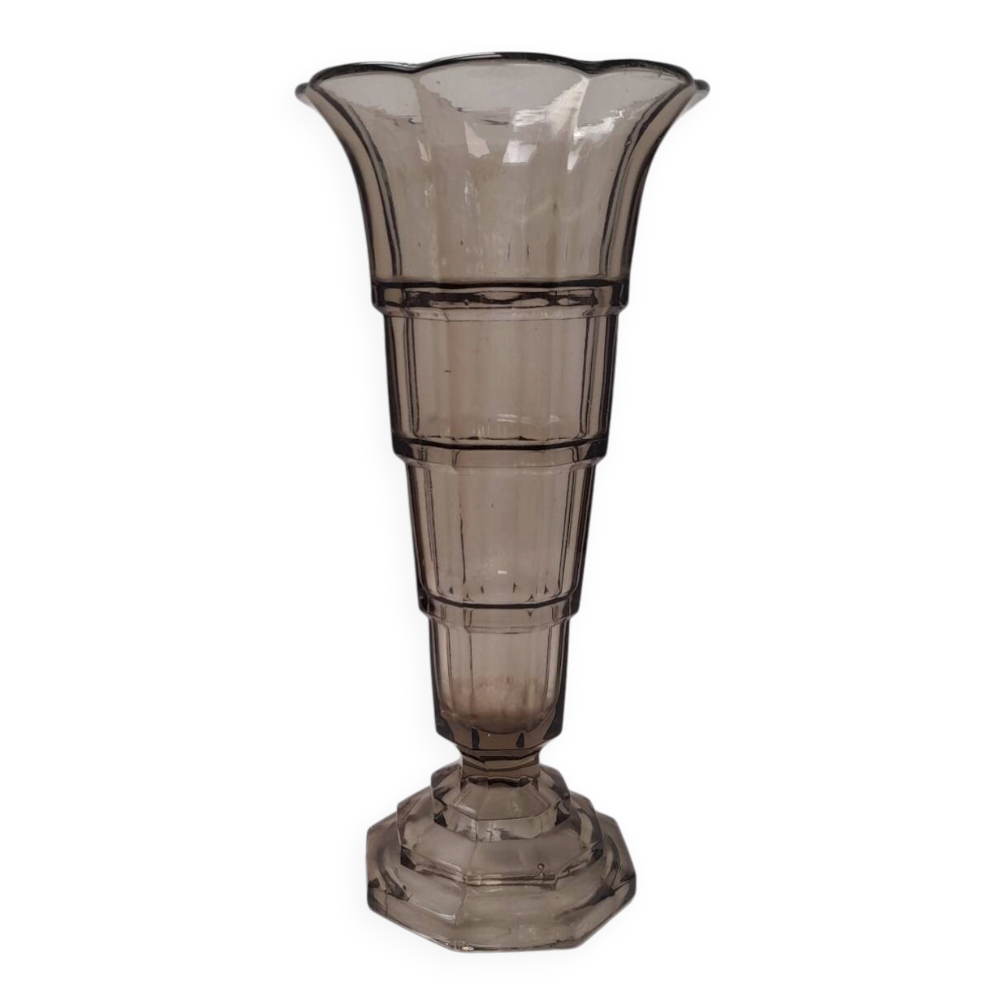 Large grey pressed glass Art Deco vase
