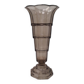 Grand vase en verre pressé gris Art Déco