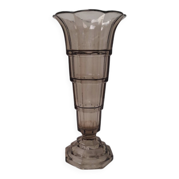Large grey pressed glass Art Deco vase