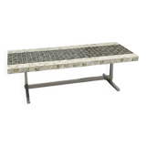 Vintage coffee table in chromed metal and ceramic