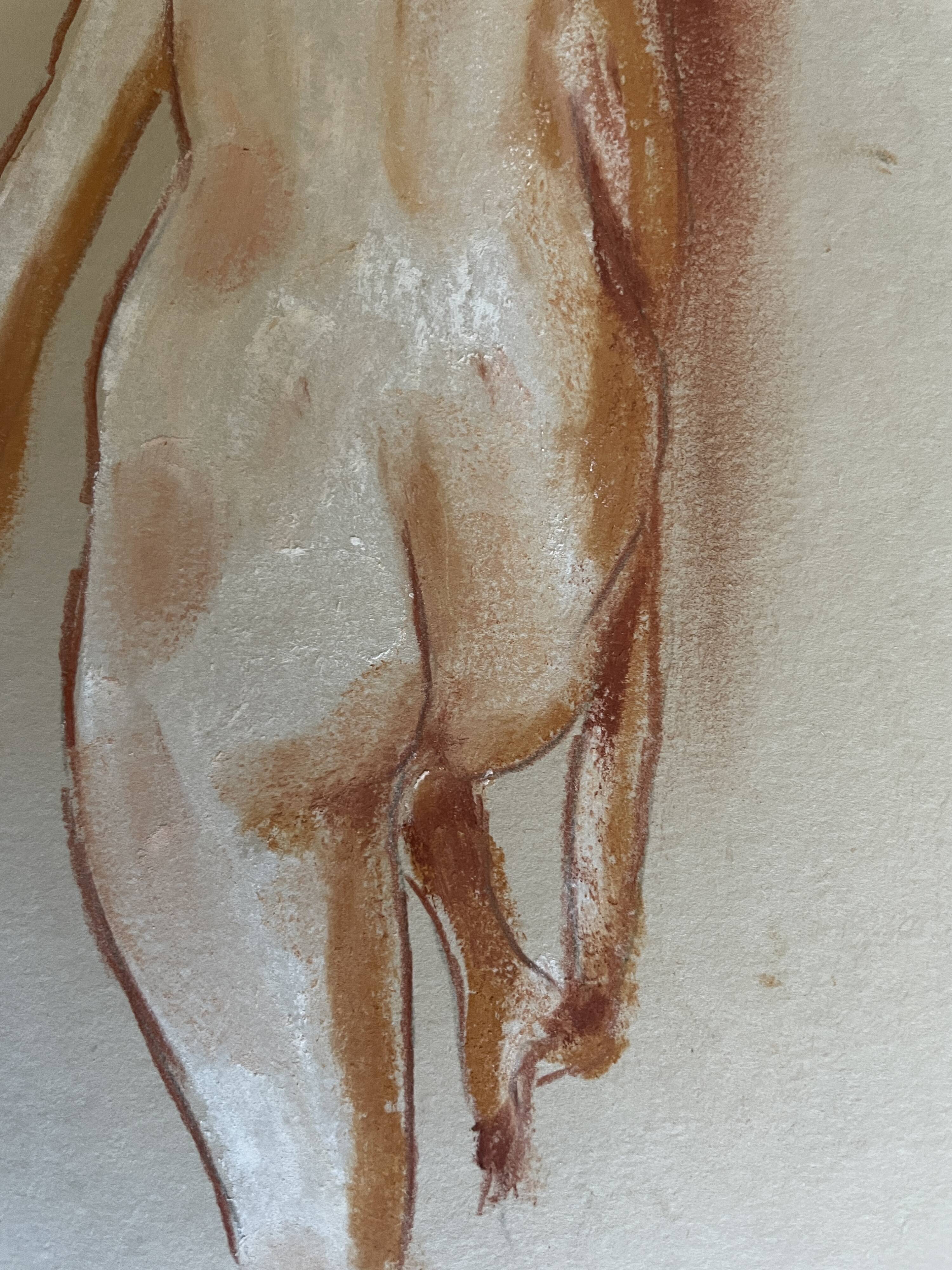 Signed pastel painting of a woman "light at the exit of the bath"