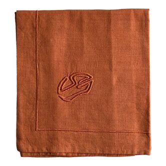 Antique pillowcase in linen and cotton terracotta