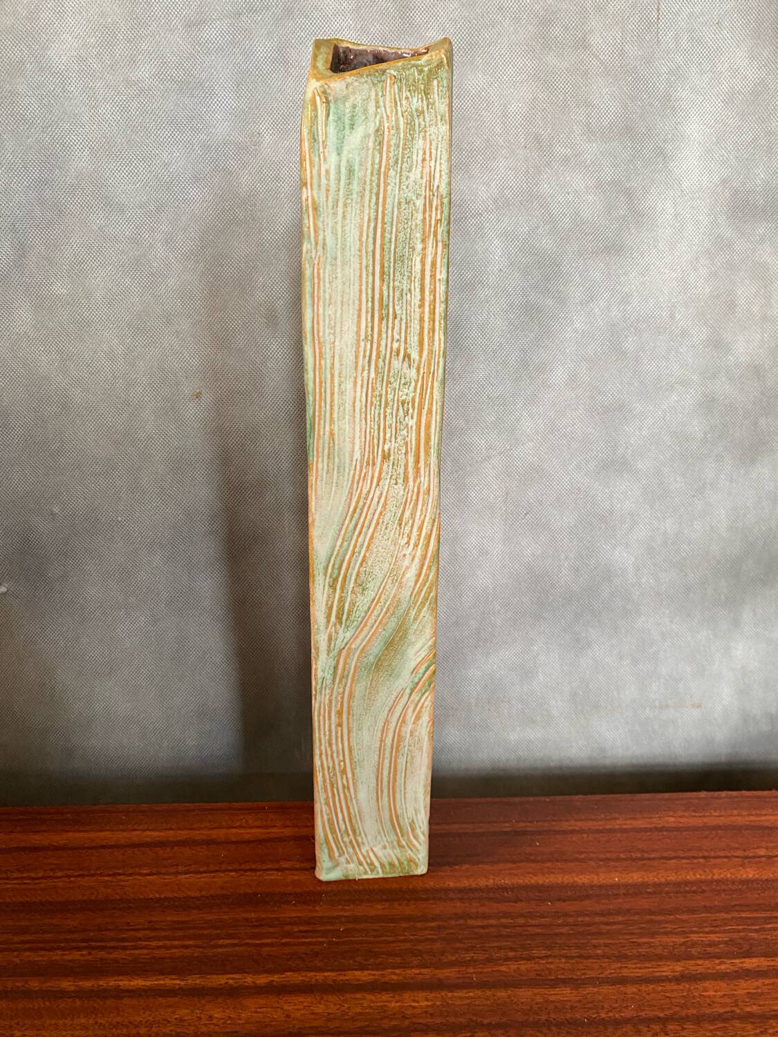 Old ludovic dagon ceramic vase green & beige vintage design shape