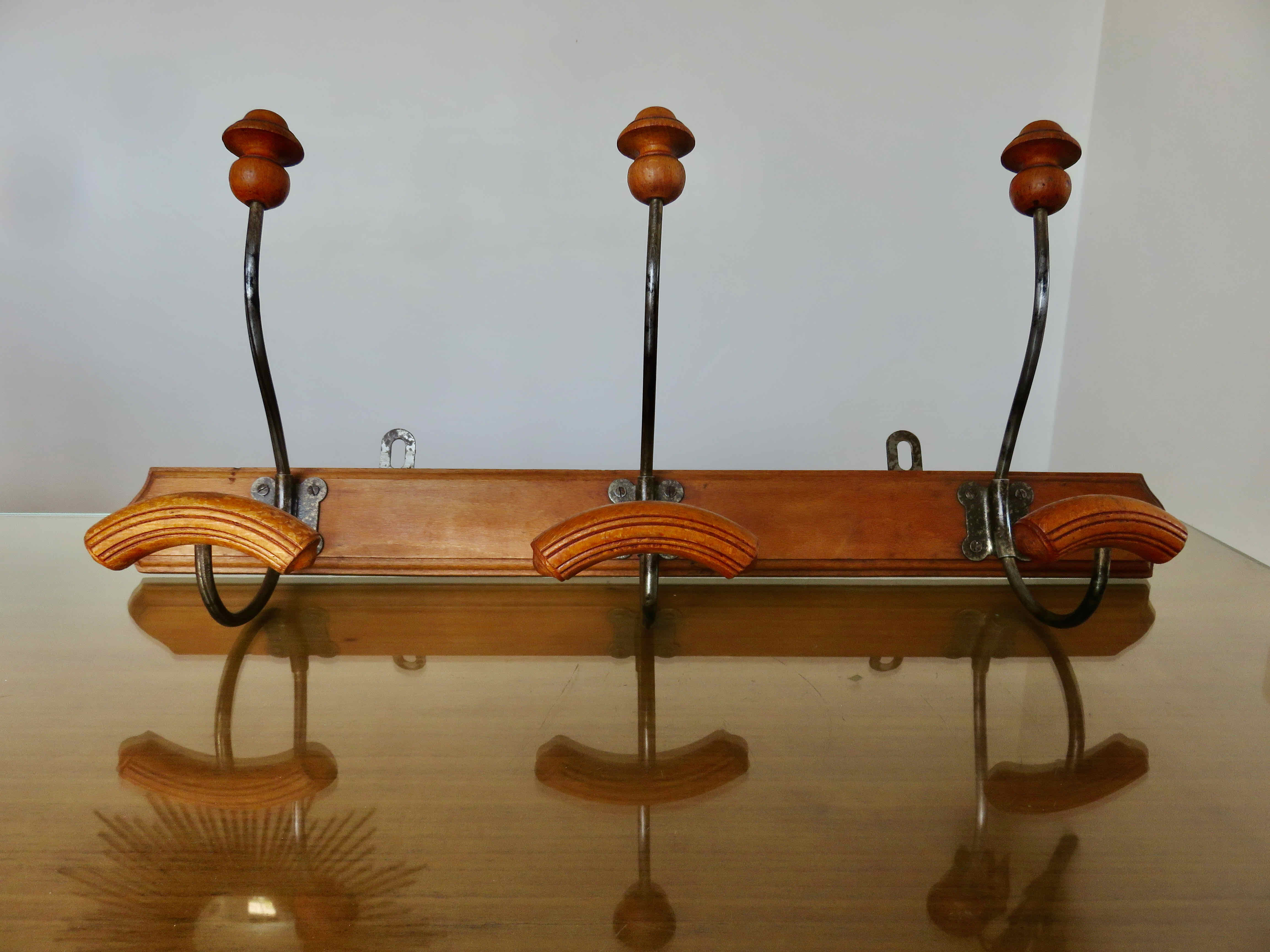 Coat rack bistro 3 hooks metal and wood 30s 40