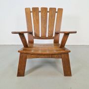 Brutalist Wood Armchair with Brown Leather Upholstery, Germany, 1960s
