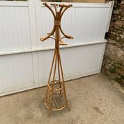 Vintage 1970s rattan coat rack