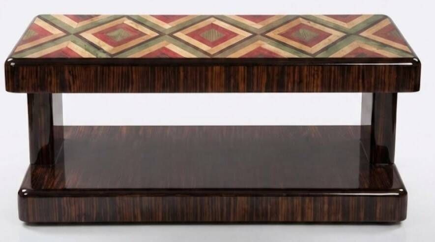 An Art Deco coffee table made of beech wood, rosewood, and marquetry.