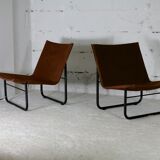 Pair of KEBE drivers, Denmark, circa 1975. Steel and "chocolate" canvas