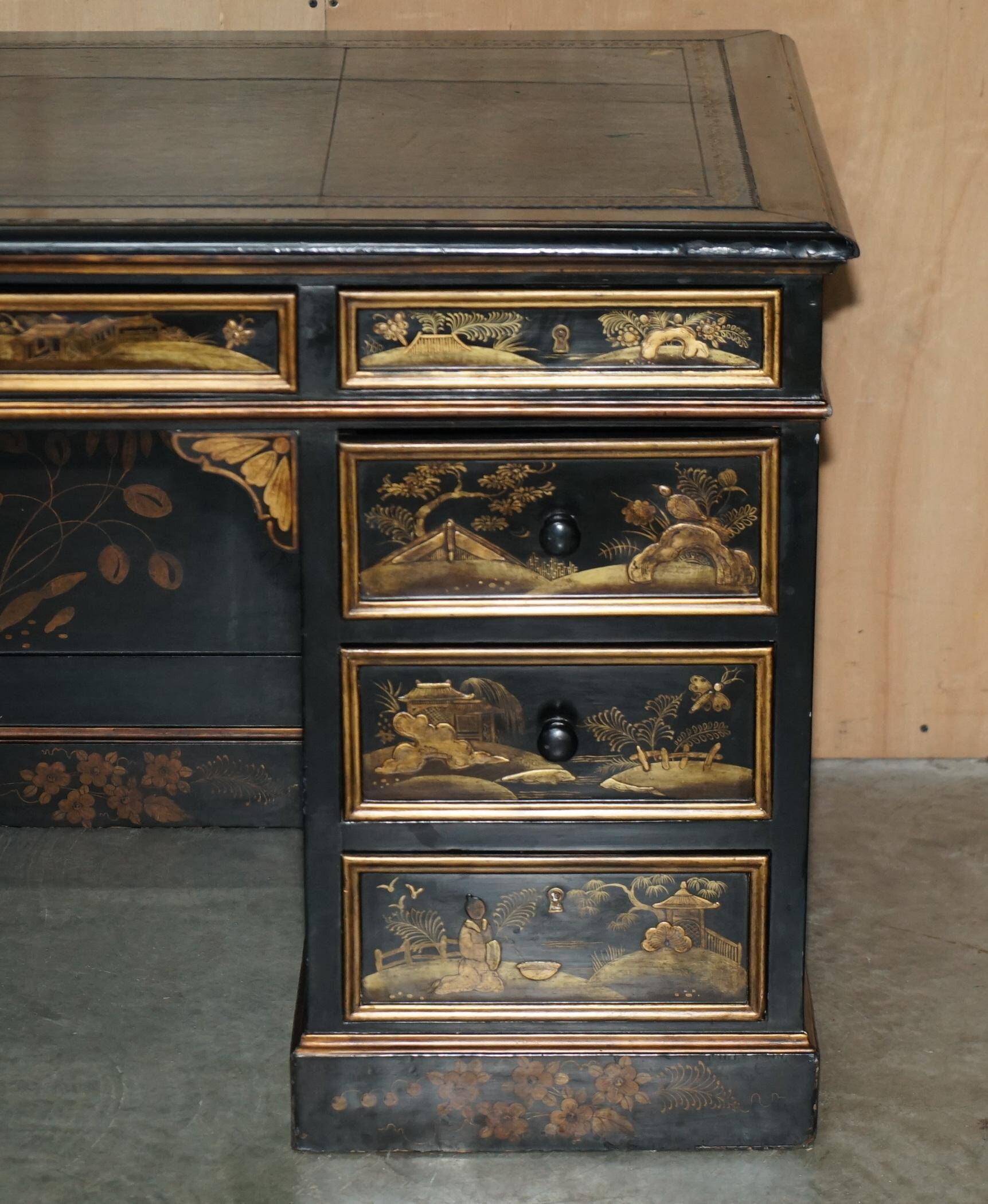 Chinese Bureau Chinoiserie 19th Century Napoleonic Leather