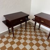 Scandinavian style varnished wood bedside tables from the 60s (X2)