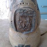 Sandstone lamp base with fleur-de-lis coat of arms