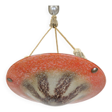 Antique orange German Art Deco WMF Ikora glass pendant lamp 1930