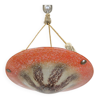 Antique orange German Art Deco WMF Ikora glass pendant lamp 1930