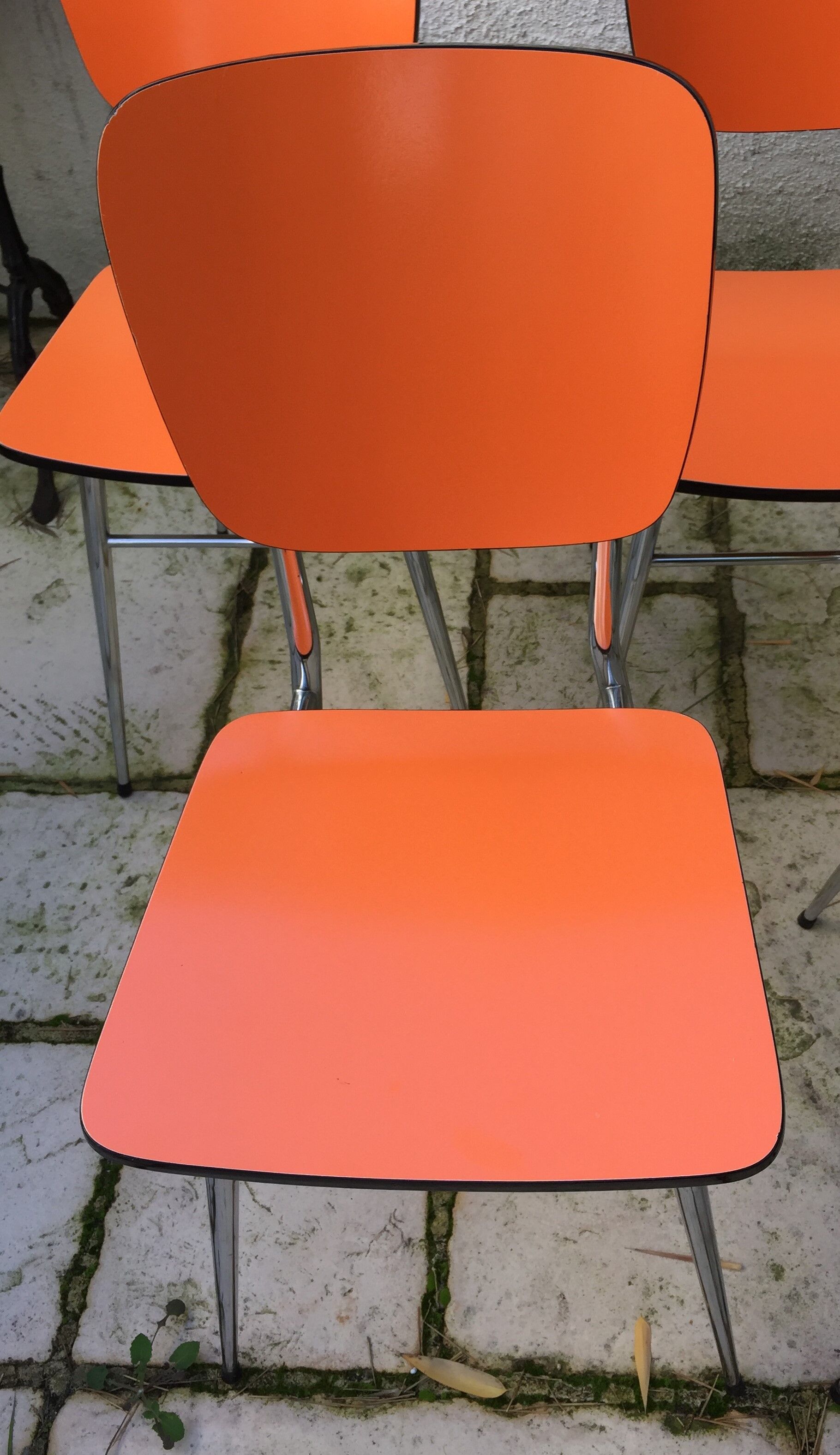 Set of 6 vintage orange formica chairs, 70s