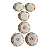 Set of 6 flat plates mismatched orange green Badonviller Saint Amand