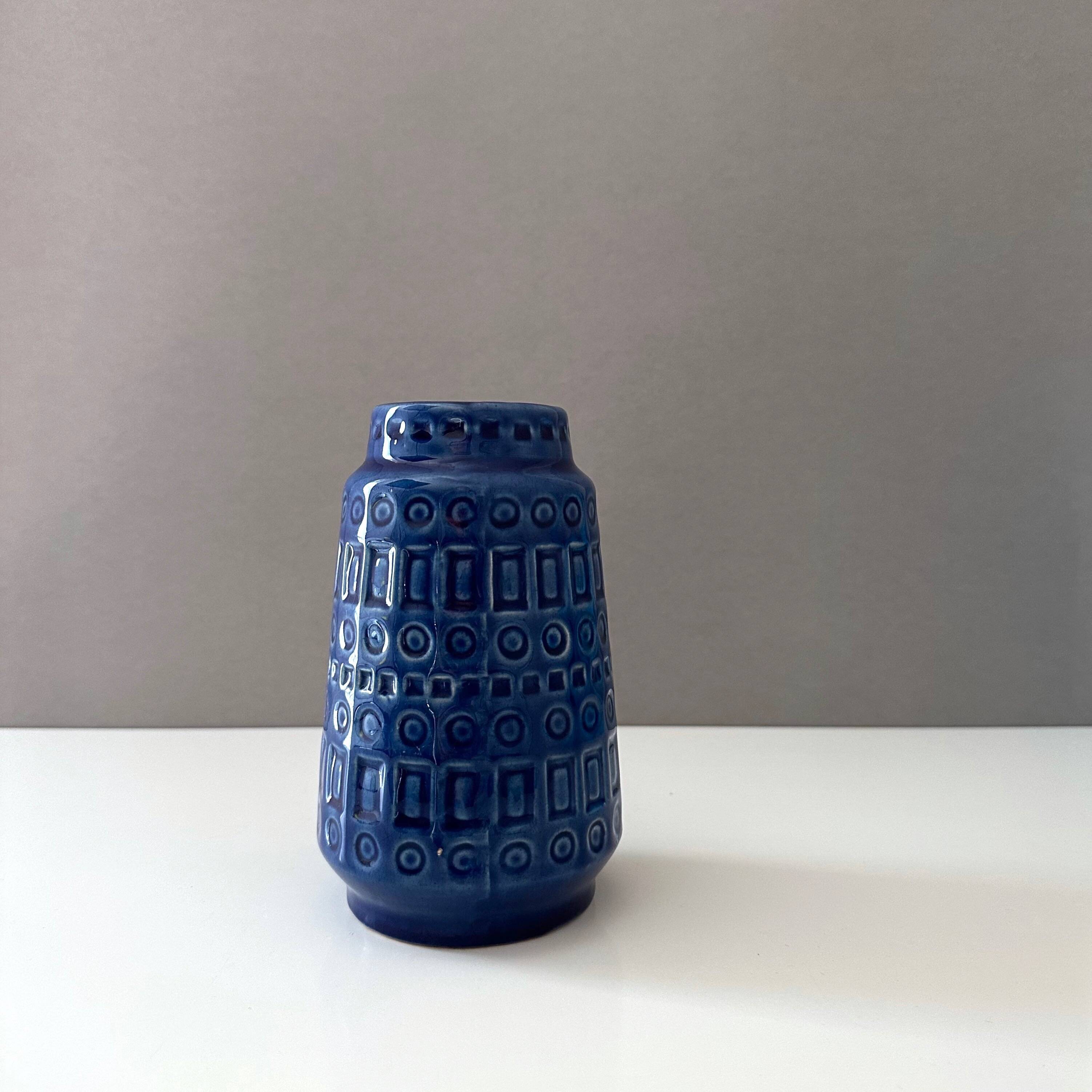 Scheurich vase Inka 260 18, flower vase, ceramic, blue, westgerman pottery