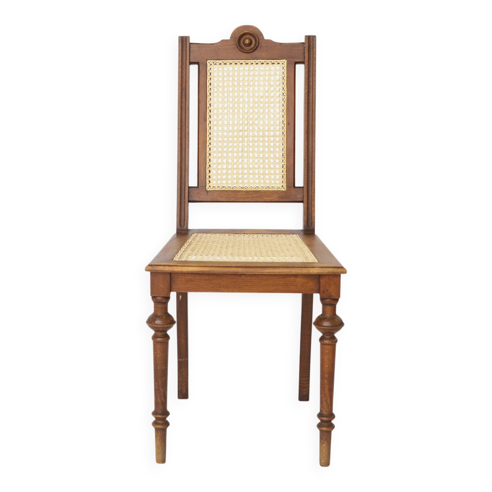 Antique Belgian Dining Chair, Restored Cane Chair, Beech Wood, c. 1930s