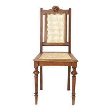 Antique Belgian Dining Chair, Restored Cane Chair, Beech Wood, c. 1930s
